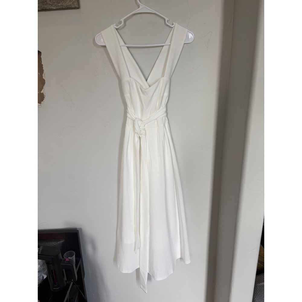 Cider White Multi-Way Wrap Tie Back Midi Dress‎ V-Neck Textured XS NWT
